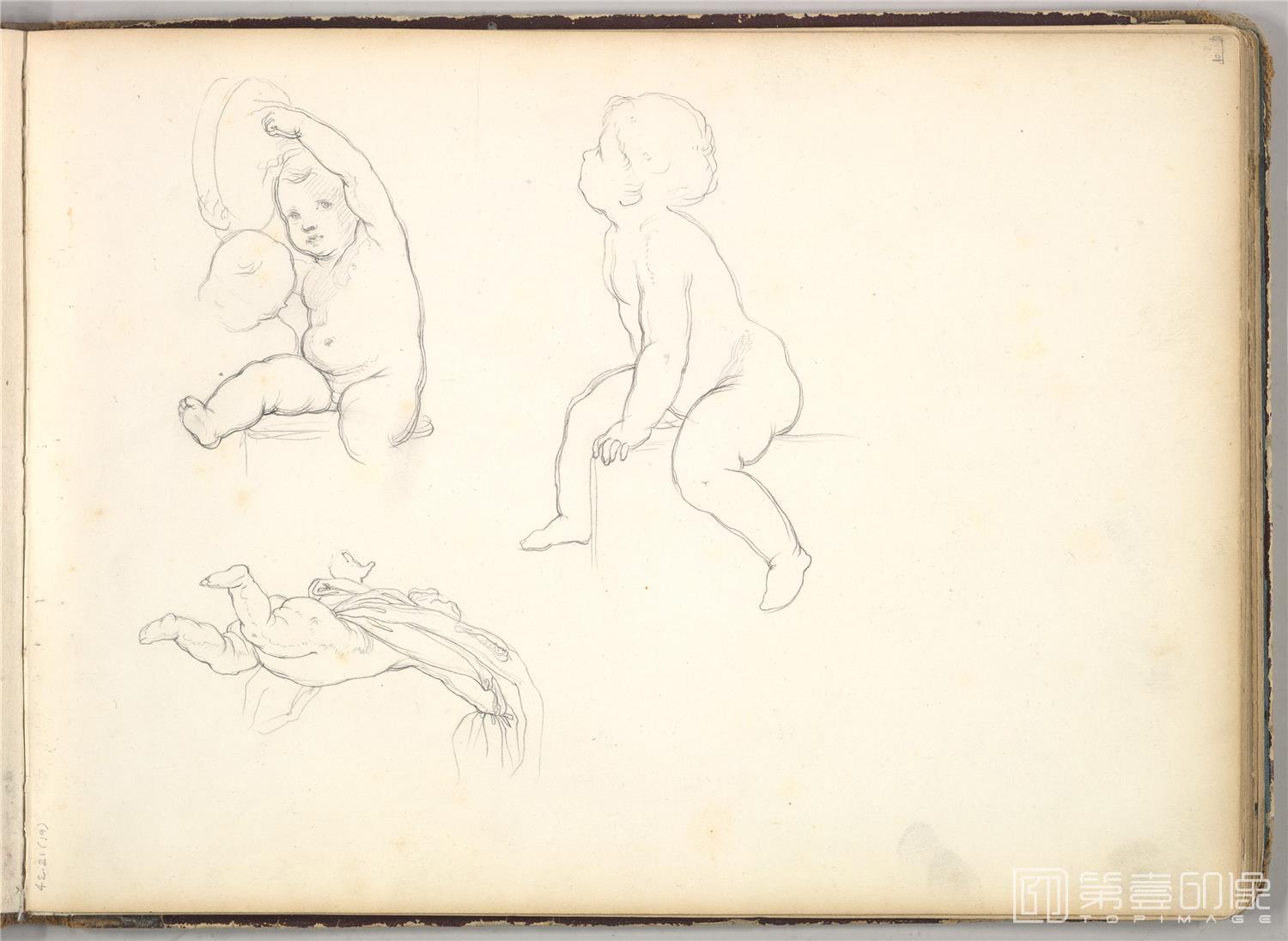 素描-美国纽约大都会美术馆素描藏画-Frederic LeightonThree Children-0725